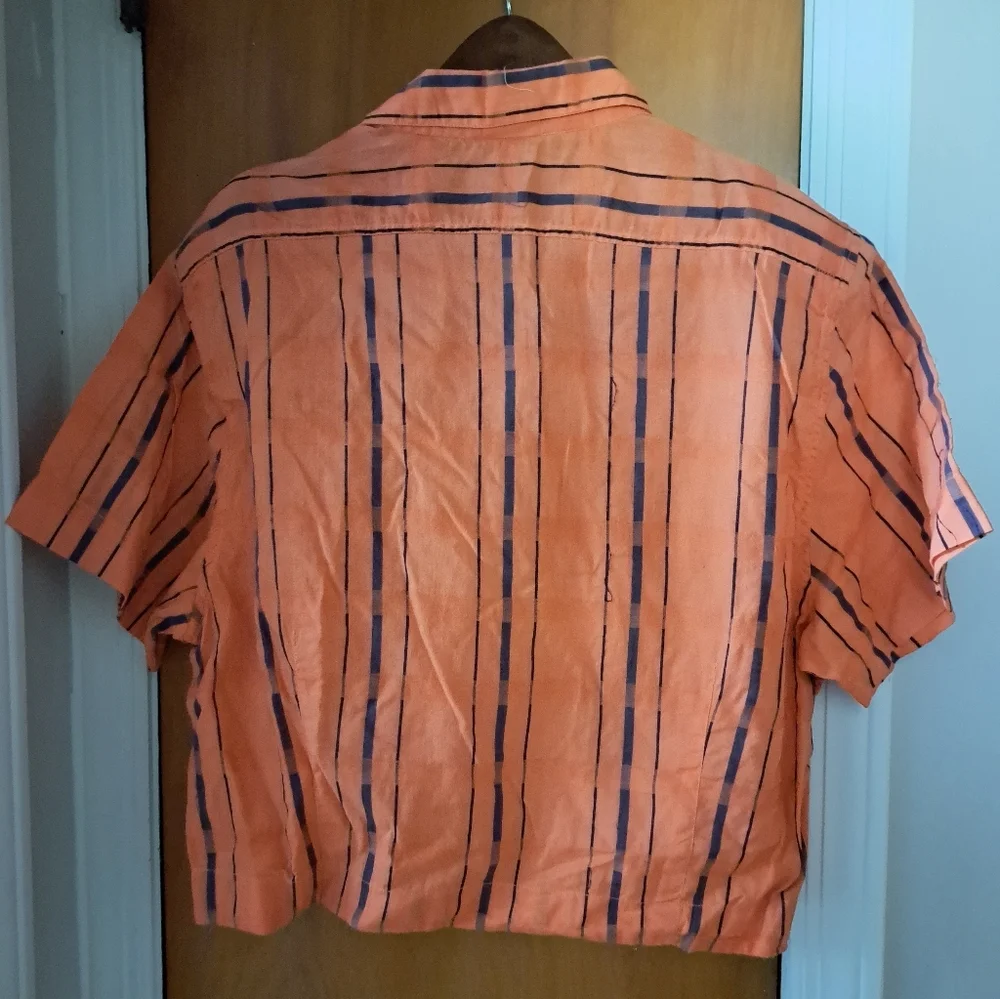 Orange Vintage Striped Button-Up Crop Top - Picture 2 of 5